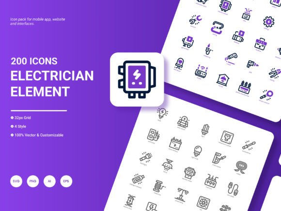 Explore the Versatile Electrician Element Icon Pack for Your Design Needs